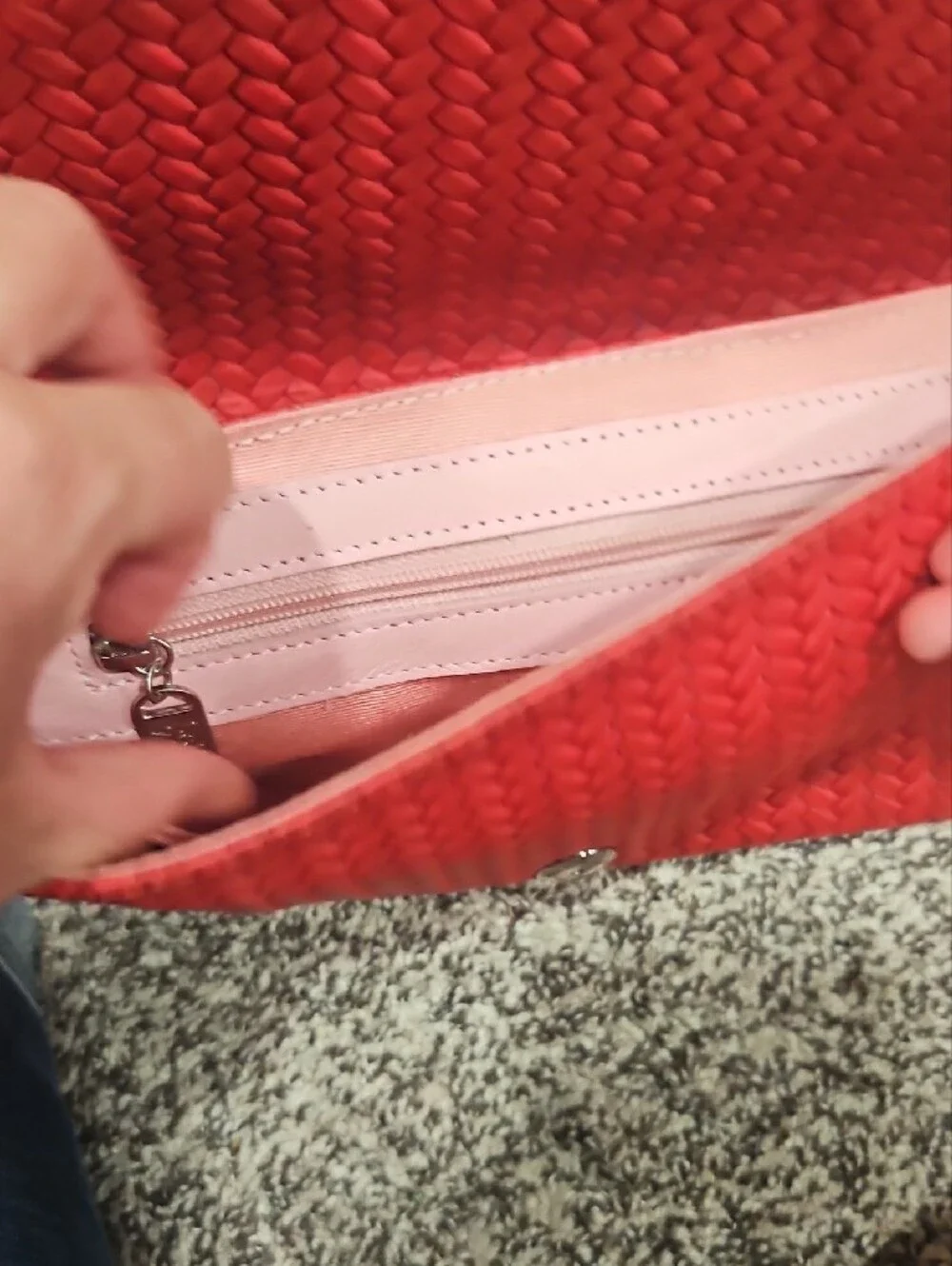Red Woven Envelope Clutch with Silver Chain